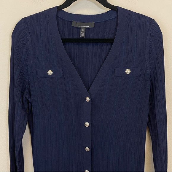 White House Black Market Navy Slinky Long Sleeve Snap Front Cardigan Size M - Picture 7 of 14